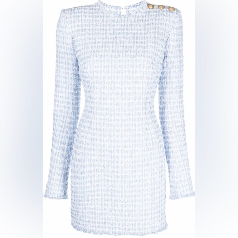 BALMAIN Tweed Long-Sleeve Dress